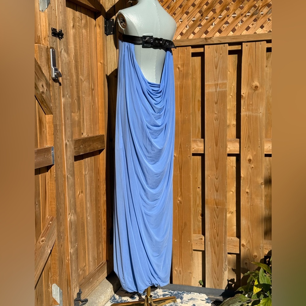 🆕 RAT & BOA 🧿 NWOT Antonie Blue Draped Maxi Dress with Leather Belt, Sz S / M - Picture 8 of 16